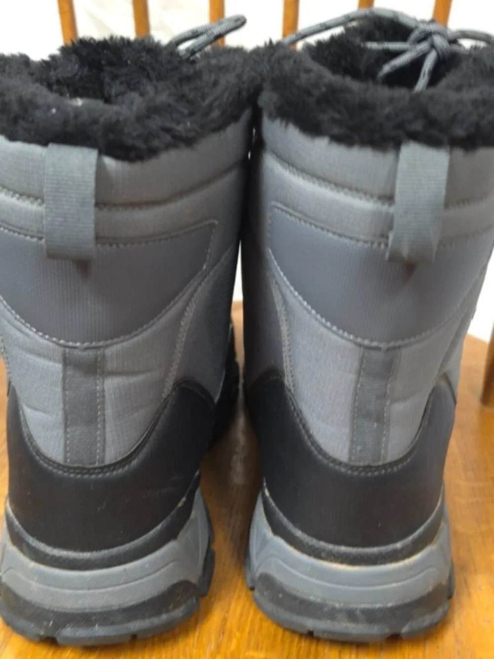 Shulook Men's Grey Black Faux Fur Lined Lace-Up Mid Calf Snow Boots US 11